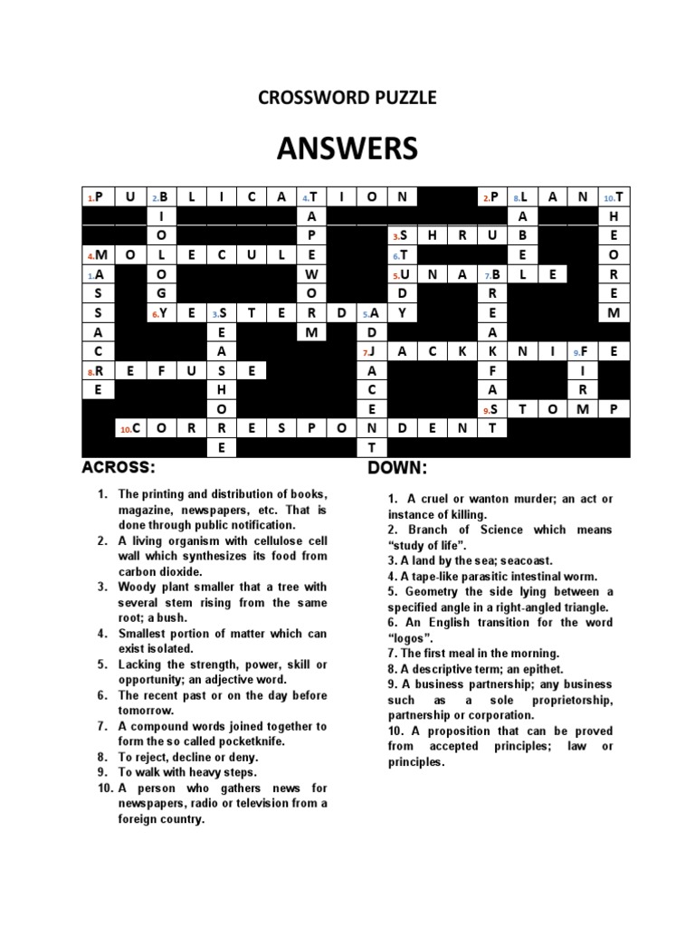 Crossword Puzzle | PDF | Leisure