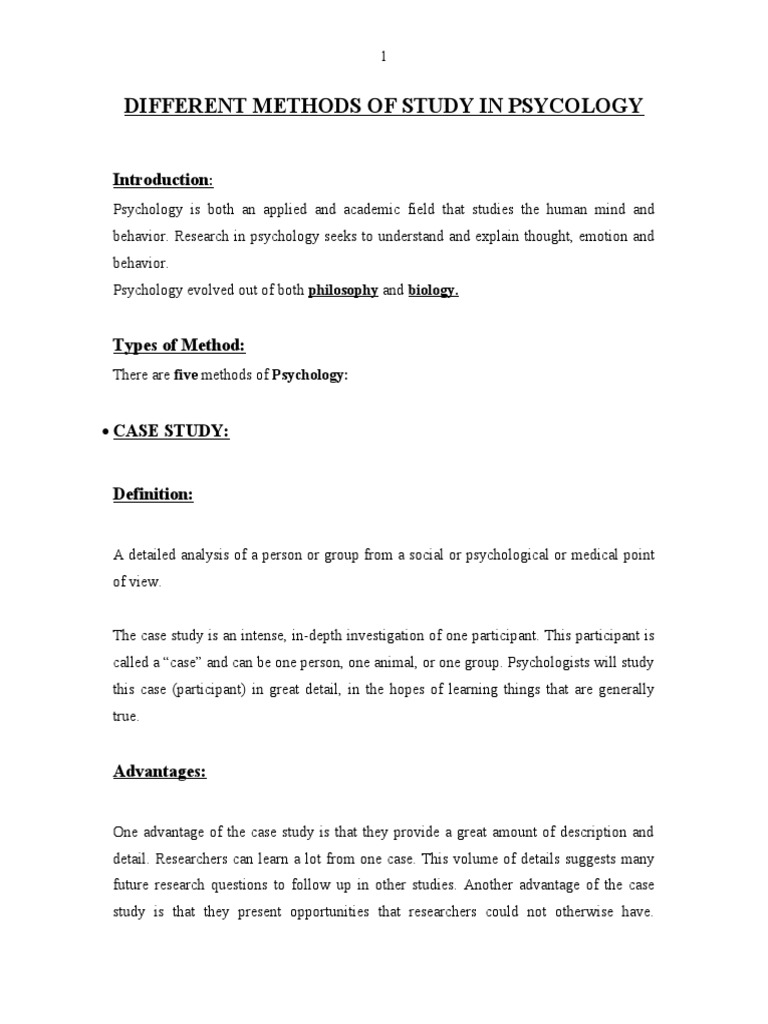 Five Key Methods in Psychological Research A Comparison of Case
