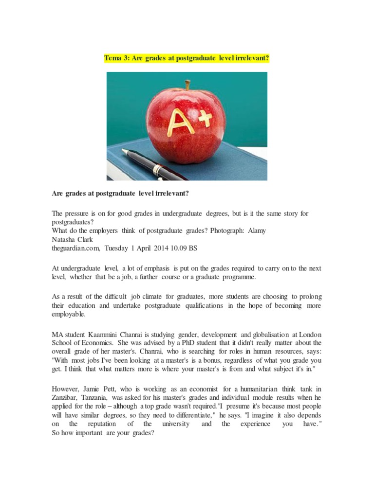Lectura Are Grades at Postgraduate Level Irrelevant PDF Postgraduate Education Master's