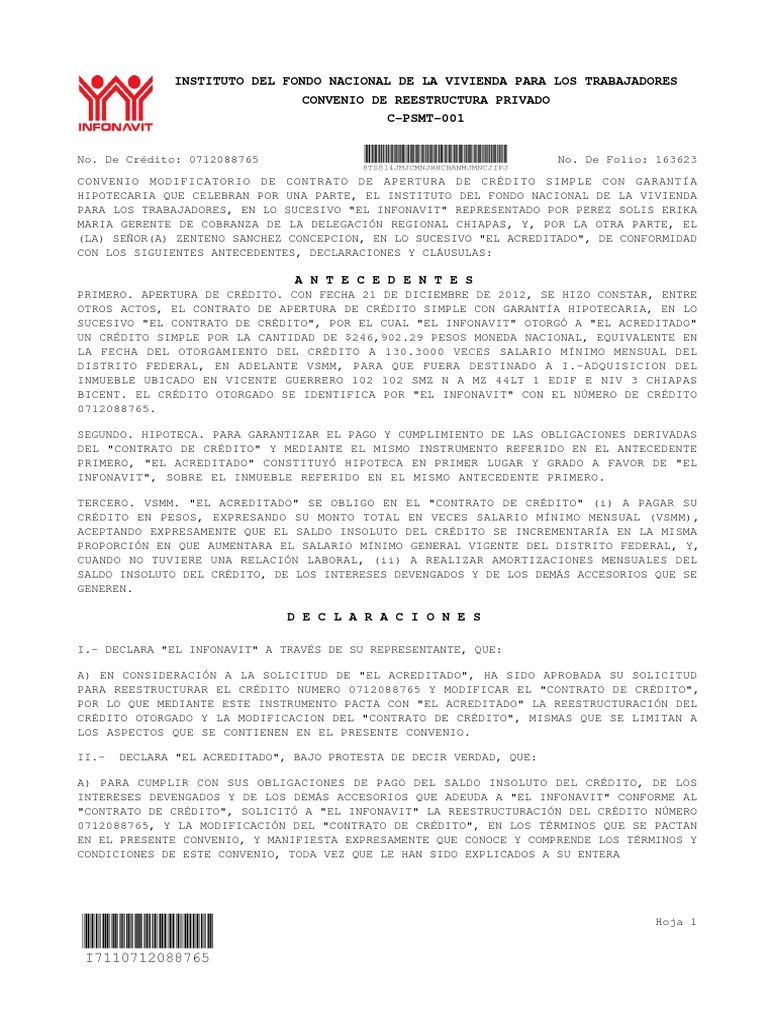 Convenio de Reestructura Infonavit | PDF | Crédito | Finanzas y dinero