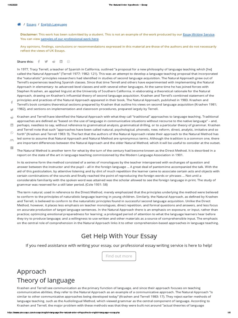 The Natural Order Hypothesis Essay PDF Constructivism (Philosophy Of Education) Language