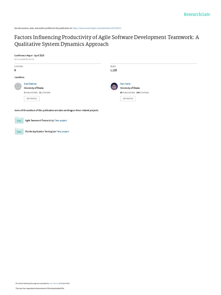 Factors in Uencing Productivity of Agile Software Development Teamwork ...