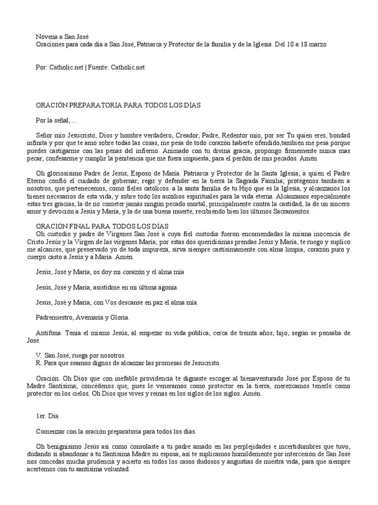 Novena a San José: Oraciones Diarias | PDF | María, madre de Jesús ...