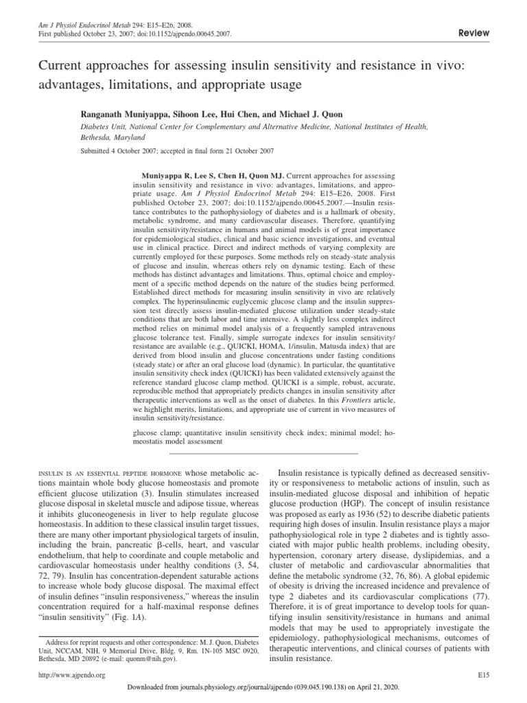 Assessing Insulin Sensitivity Methods | PDF | Insulin Resistance | Insulin
