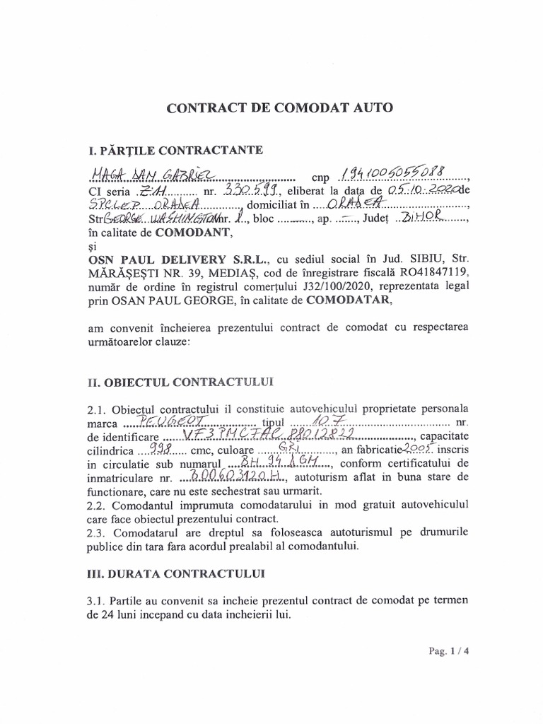 Contract de Comodat | PDF