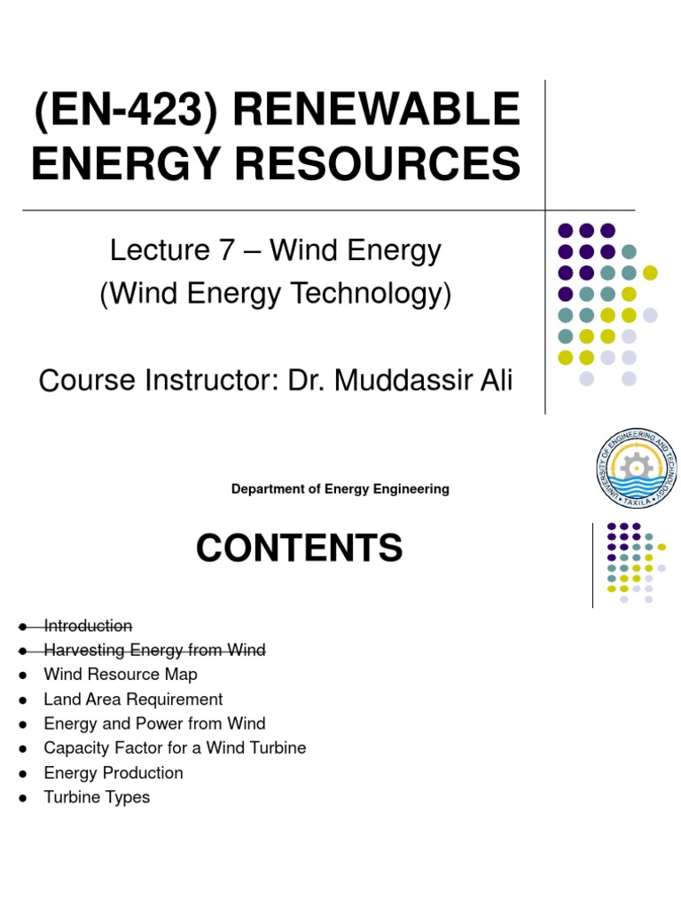 Lecture Seven - Wind Energy | PDF | Wind Power | Turbine