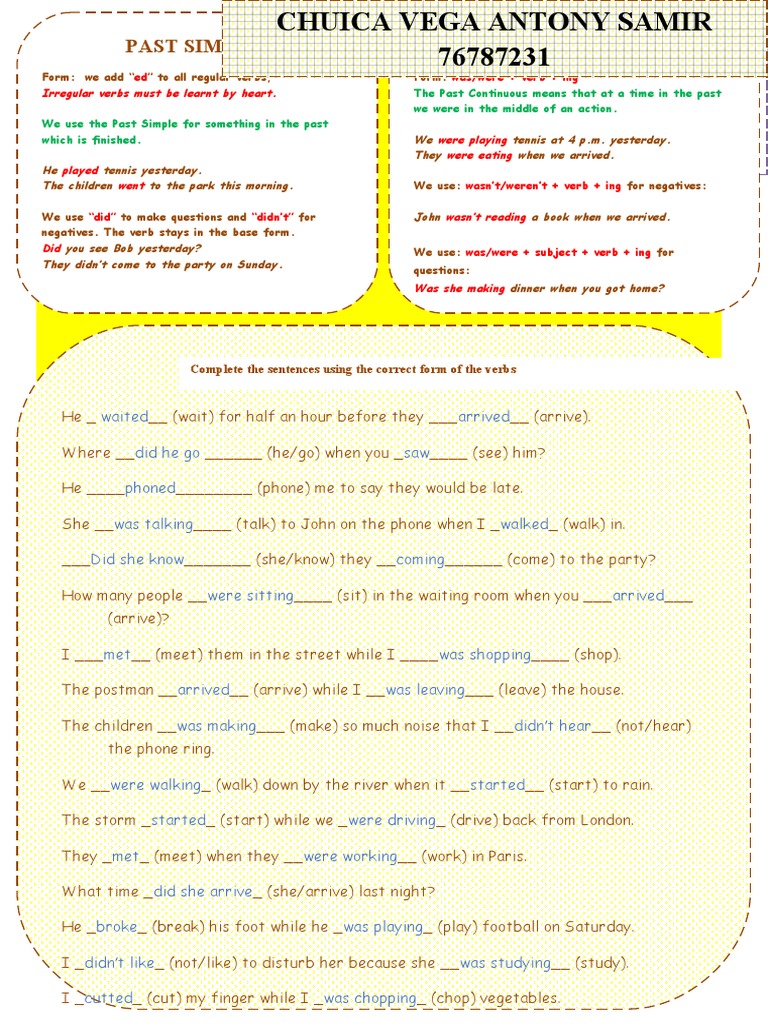 Past Simple and Continuous Exercises | PDF | Languages | Language Arts ...