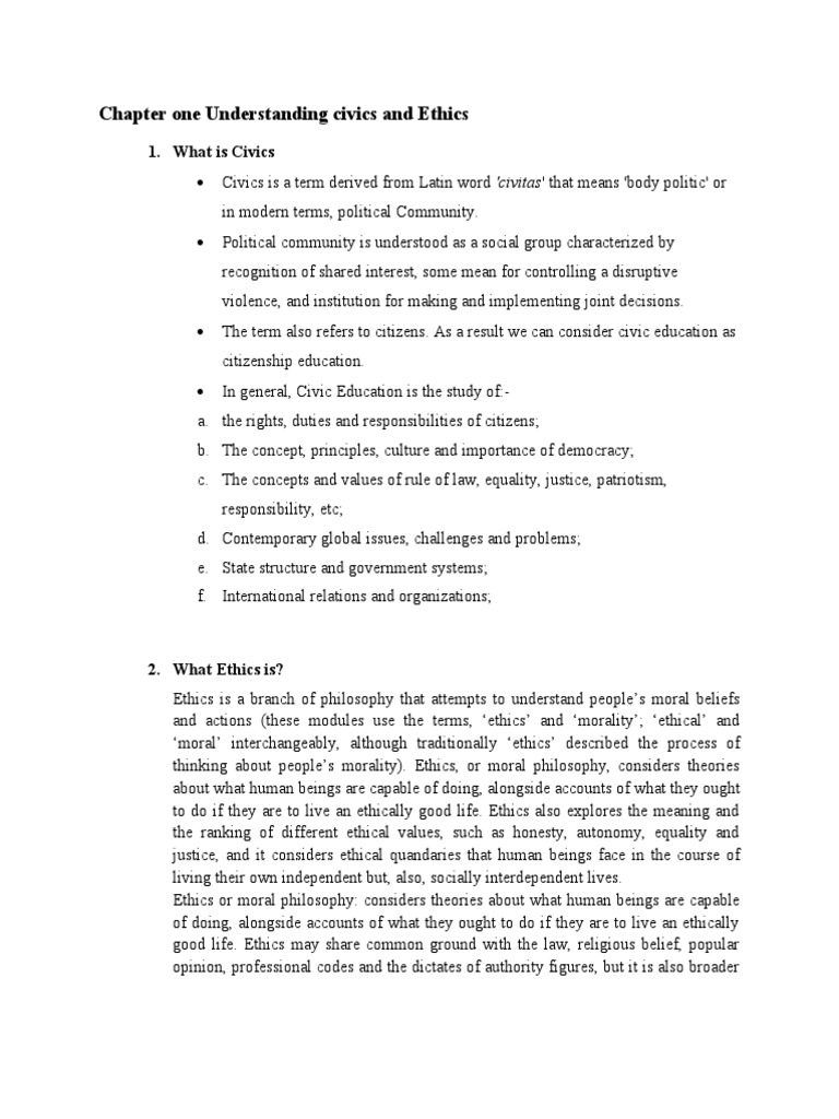 Understanding Civics and Ethics Principles | PDF | Value (Ethics ...