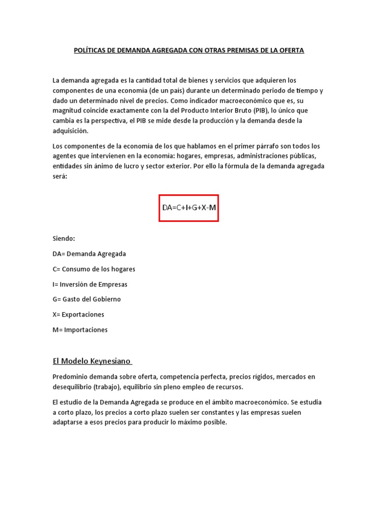 Políticas de Demanda Agregada Con Otras Premisas de La Oferta | PDF ...