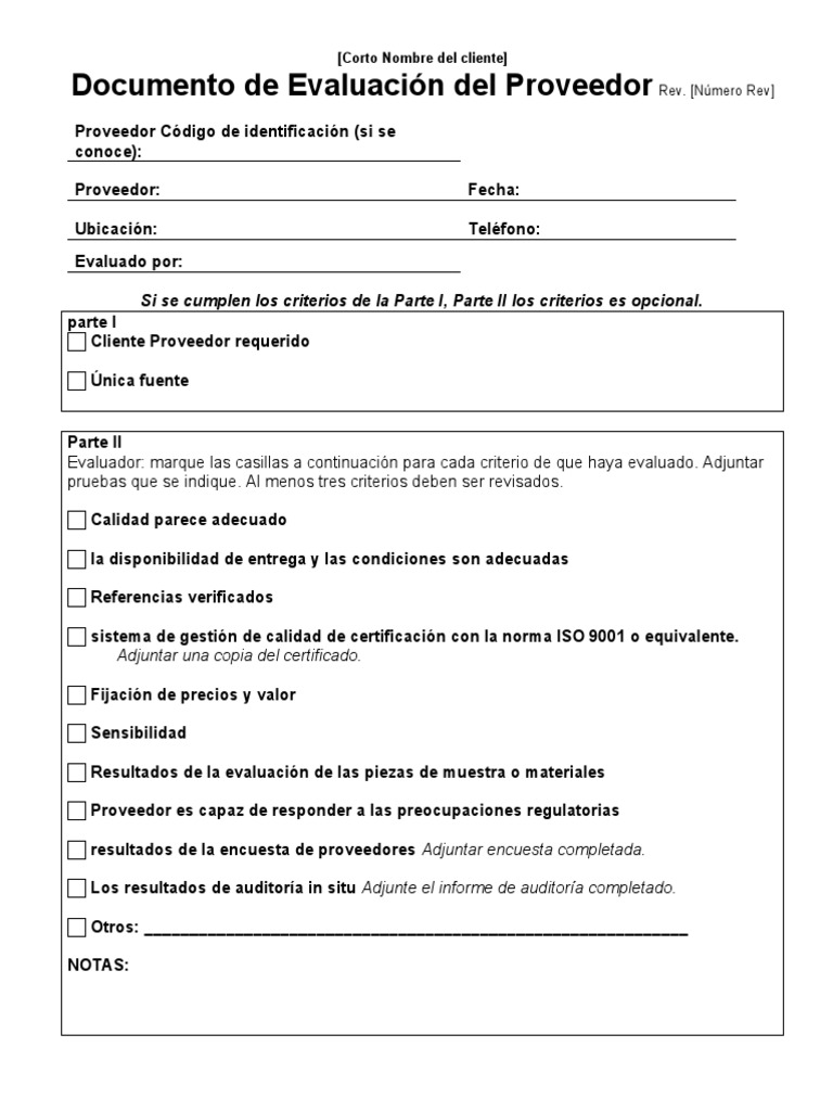 Evaluación de Proveedores ISO 9001 | PDF