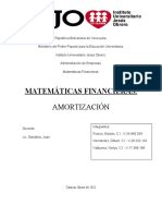 Evaluación Amortización, Iujo 4to Semestre, Administración, Matematica Financiera