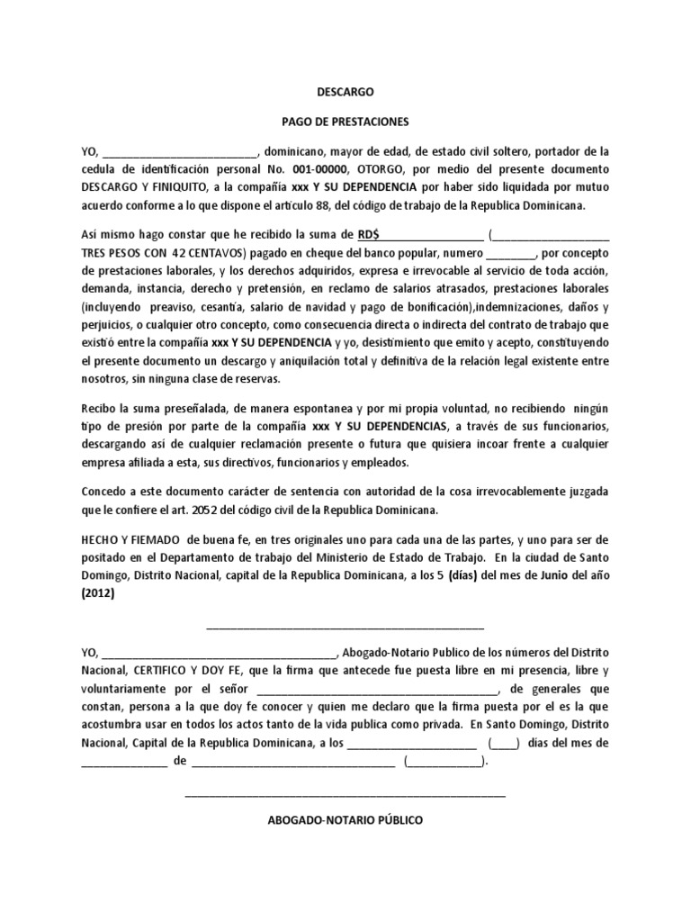 DESCARGO Laboral | PDF | República Dominicana | Gobierno