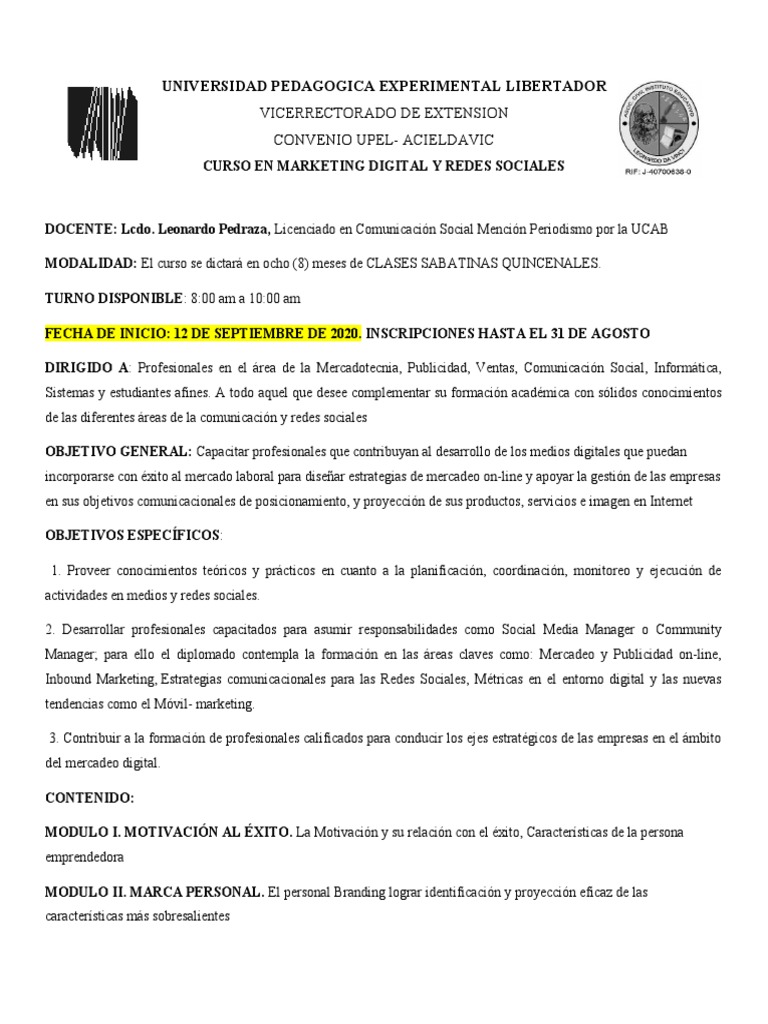 Curso de Marketing Digital y Redes Sociales | PDF | Comercio ...