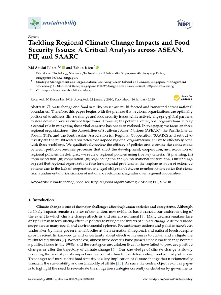 Sustainability 12 00883 v2 | PDF | Climate Change | Food Security