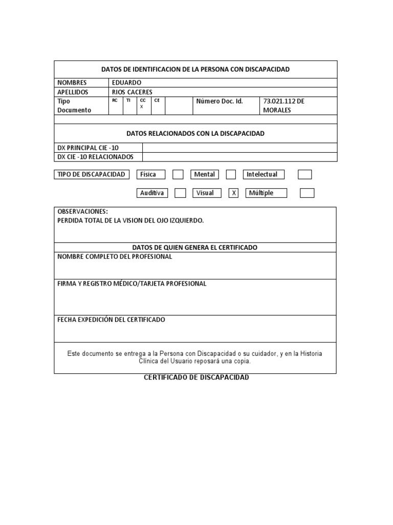 Formato Certificacion Discapacidad | PDF