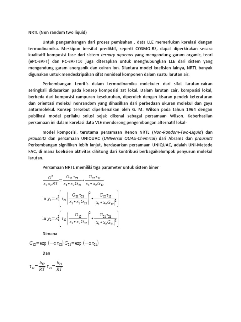 Model NRTL dalam Termodinamika Larutan | PDF | Sains & Matematika