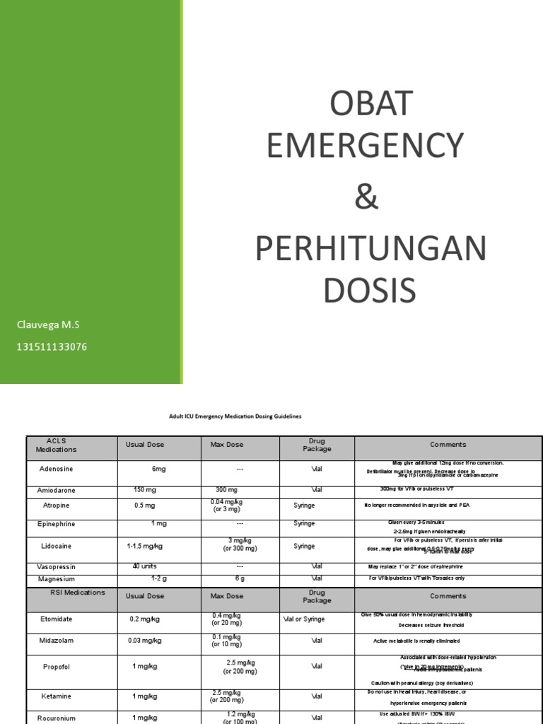 ICU Emergency Medication Dosing Guide | PDF | Drugs | Cardiovascular System