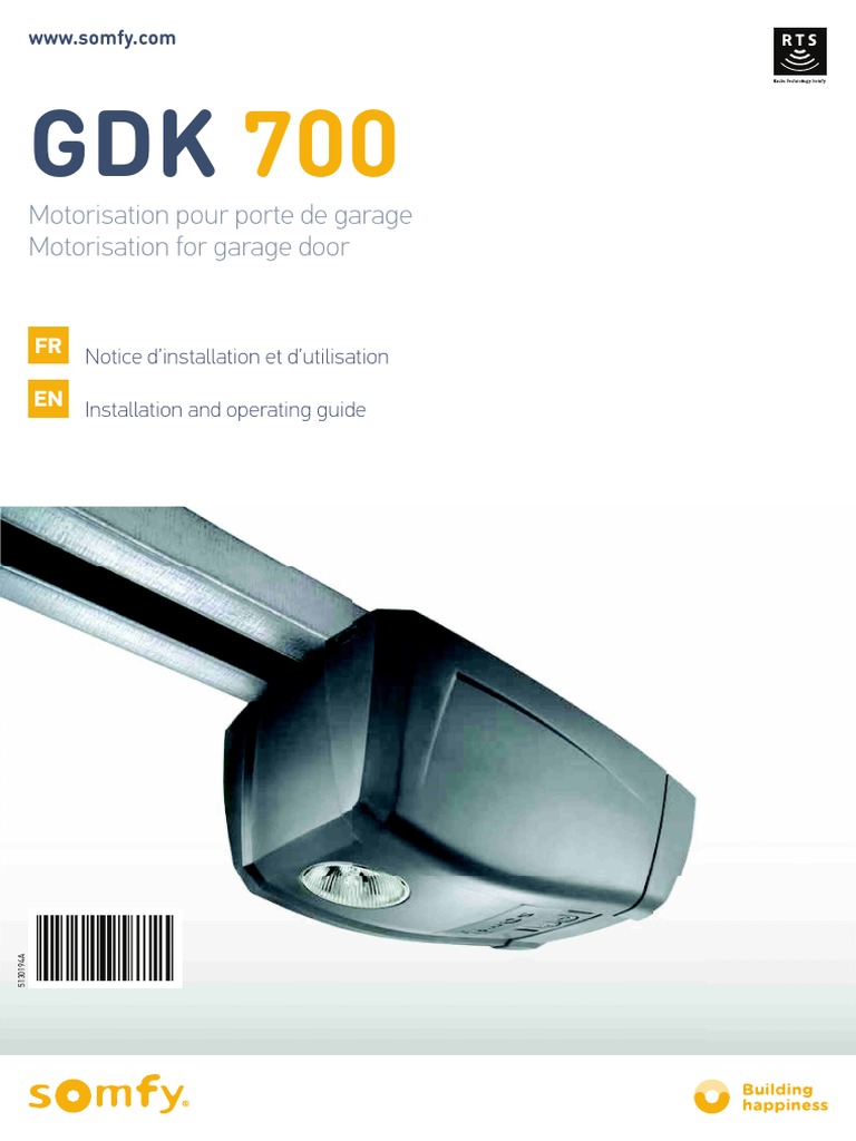 Notice GDK 700 pour porte de garage Somfy PDF Vis de fixation — free download