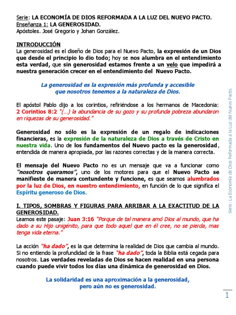 La Generosidad en el Nuevo Pacto | PDF | Dios | Cristo (título)