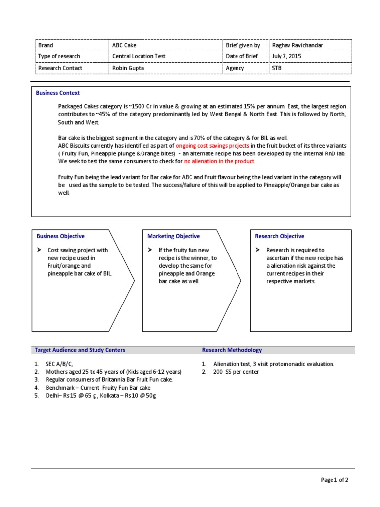 Market Research Brief Example 2 Product Testing PDF Communication