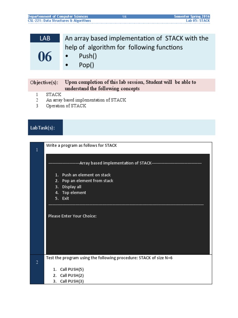 An Array Based Implementation of STACK With The Help of Algorithm For ...