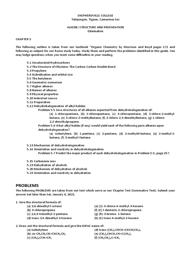 Alkene Structures and Preparation Guide | PDF | Alkene | Organic Chemistry