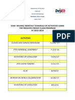 Year Round/ Monthly Schedule of Activities Using The Reduced Friday Class Program SY 2015-2016