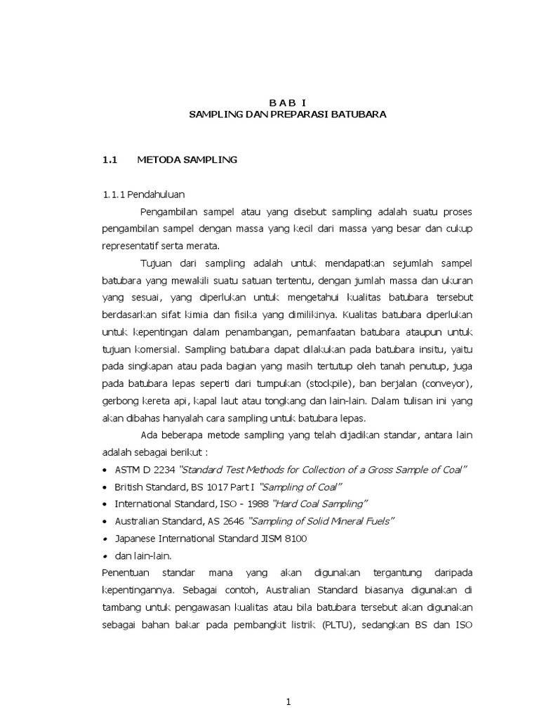 Metode Sampling dan Preparasi Batubara | PDF