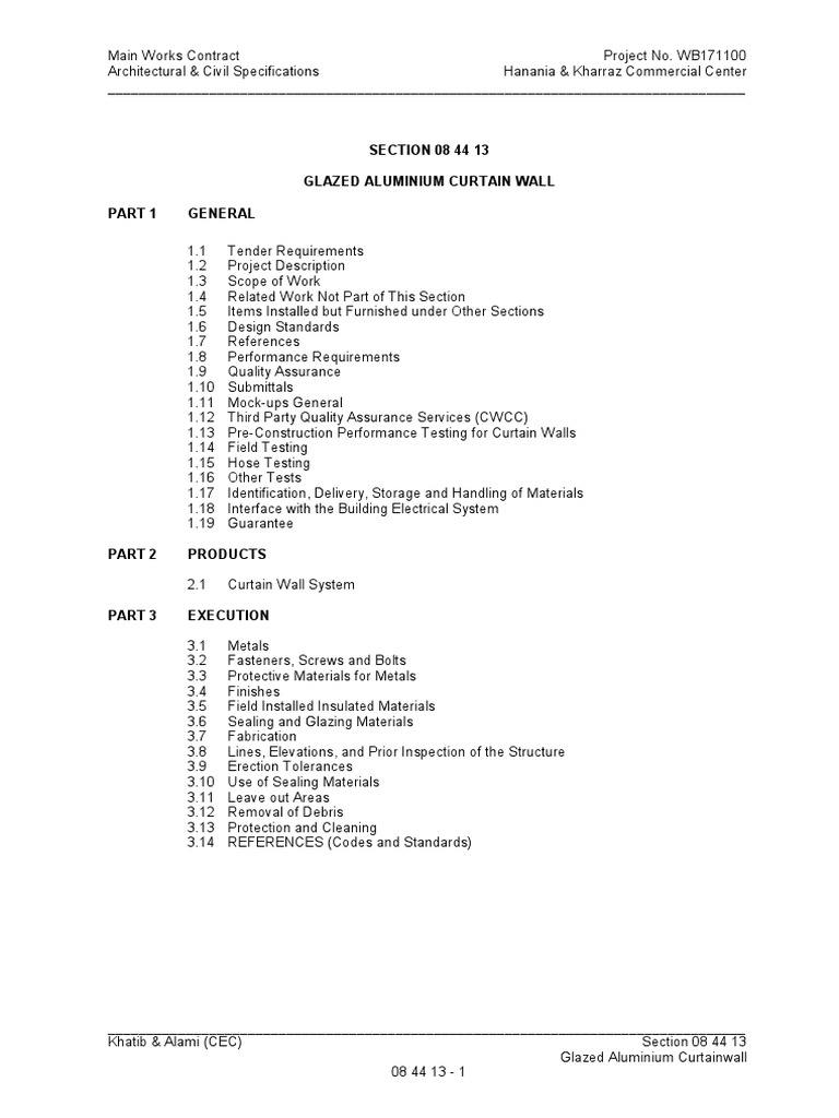 Commercial Center Curtain Wall Specification PDF Wall Specification (Technical Standard)