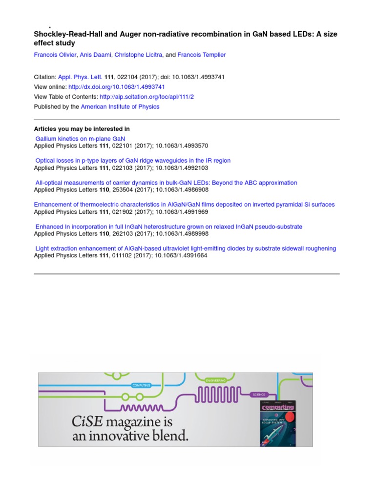 ShockleyReadHall and Auger NonRadiative in GaN Based