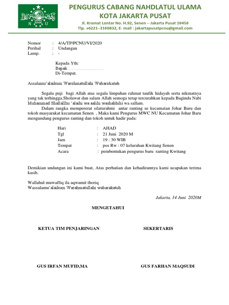 Undangan Pembentukan Pengurus Ranting NU | PDF