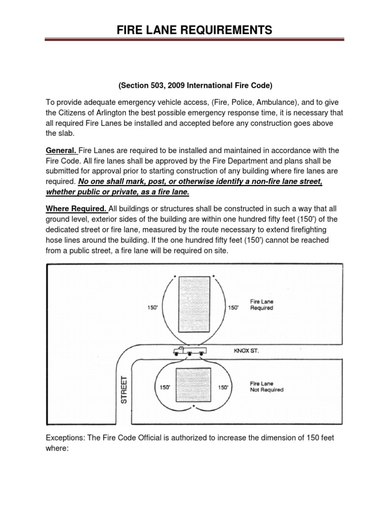 Fire Lane Requirements (Section 503, 2009 International Fire Code