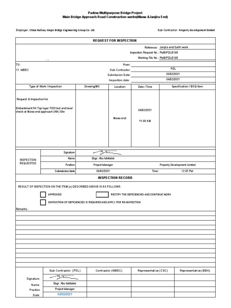RFI Format for Construction Inspections | PDF | Economic Sectors | Business