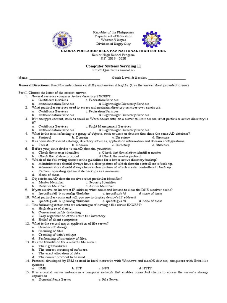 Grade 11 CSS Quarter 4 Exam Review | PDF | Active Directory | Computer ...