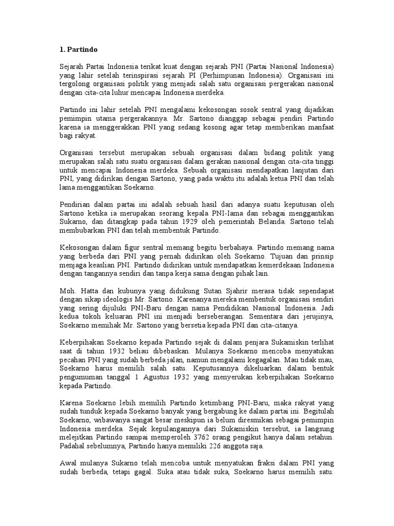 Sejarah dan Tujuan Partai Indonesia Partindo | PDF | Politik