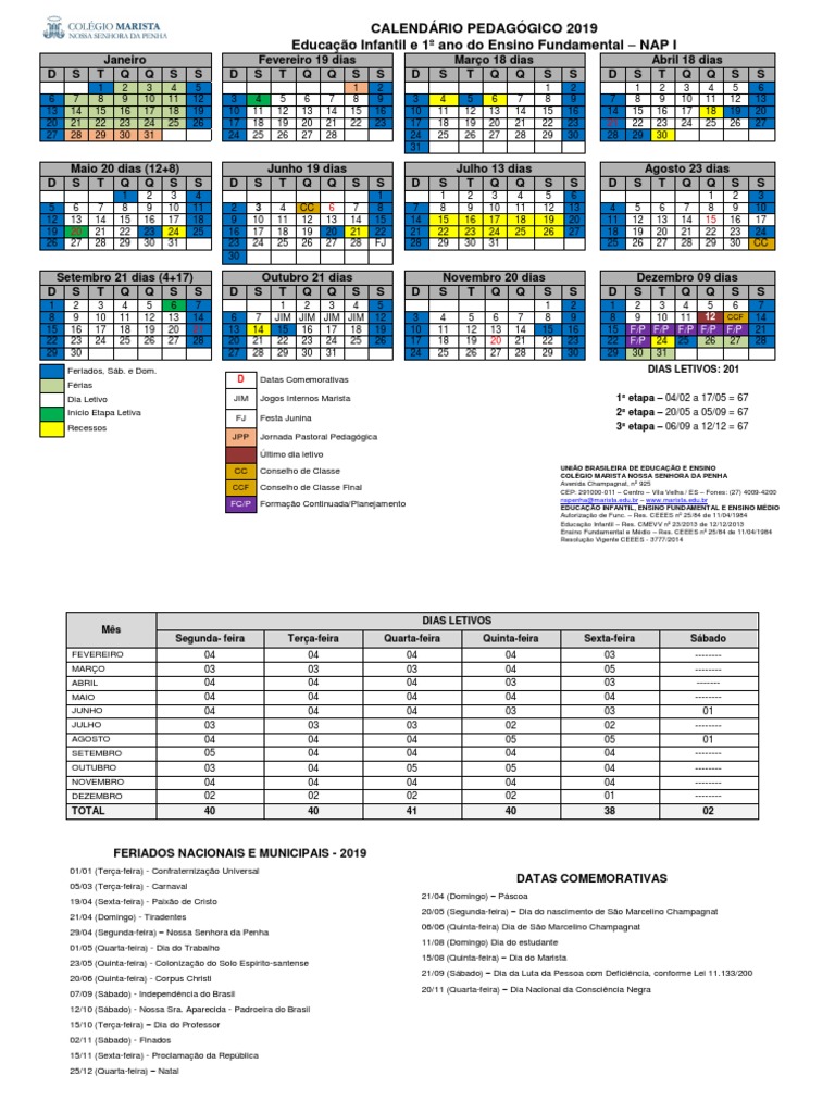 Calendário Escolar Marista PDF Datas comemorativas Comemorações