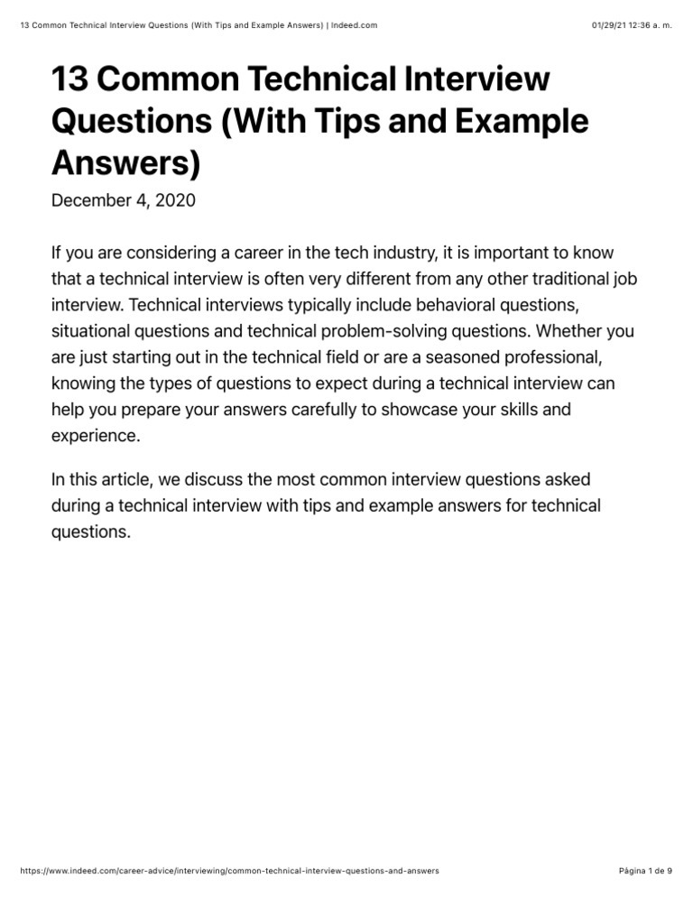 13 Common Technical Interview Questions (With Tips and Example Answers ...