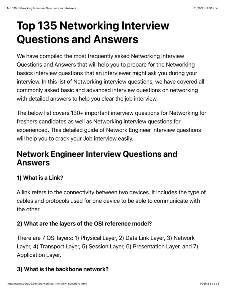 Top Networking Interview Questions Guide | PDF | Transmission Control ...