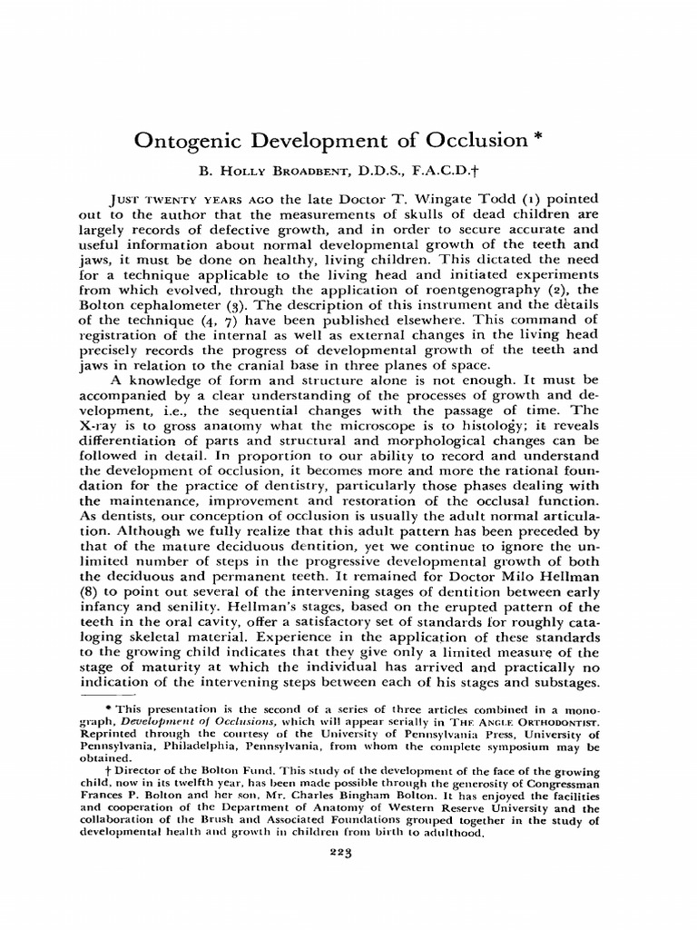 Ontogenic Development of Occlusion | PDF
