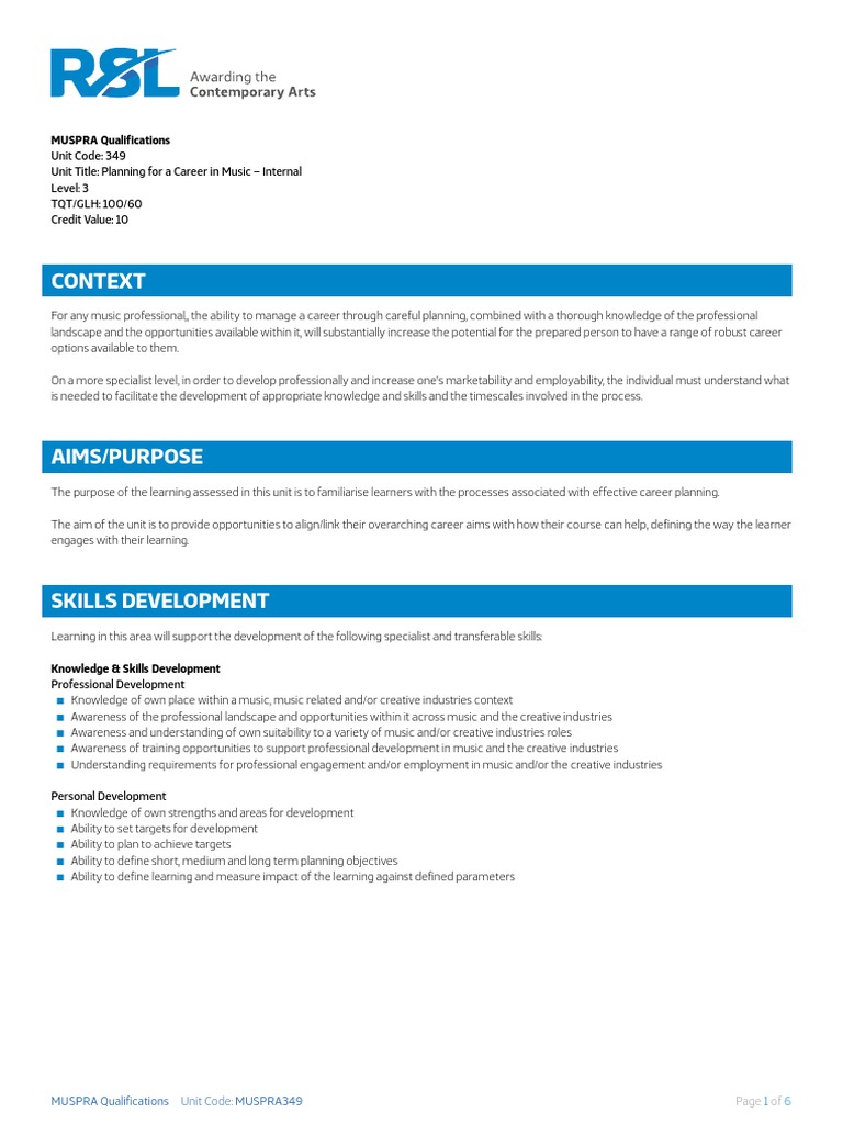 Career Planning in Music Education | PDF | Educational Assessment | Goal