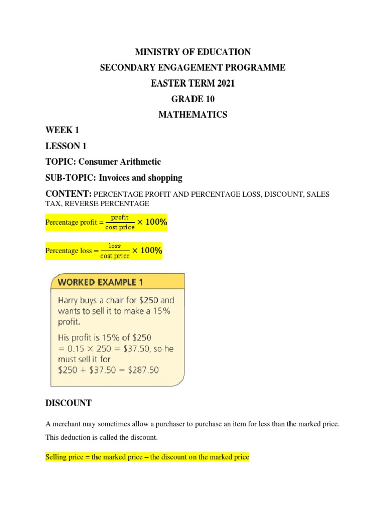 Grade 10 Consumer Arithmetic Guide | PDF | Trigonometric Functions ...
