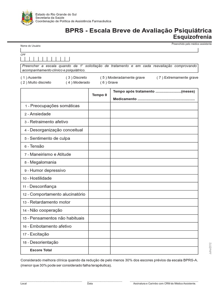 Escala BPRS para Esquizofrenia | PDF