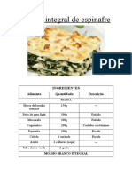 Lasanha Integral de Espinafre