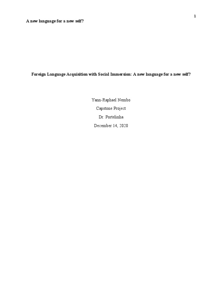 Foreign Language Acquisition With Social Immersion A New Language For A ...