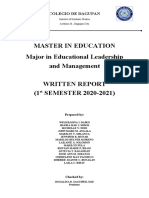 Master in Education Major in Educational Leadership and Management Written Report (1 SEMESTER 2020-2021)