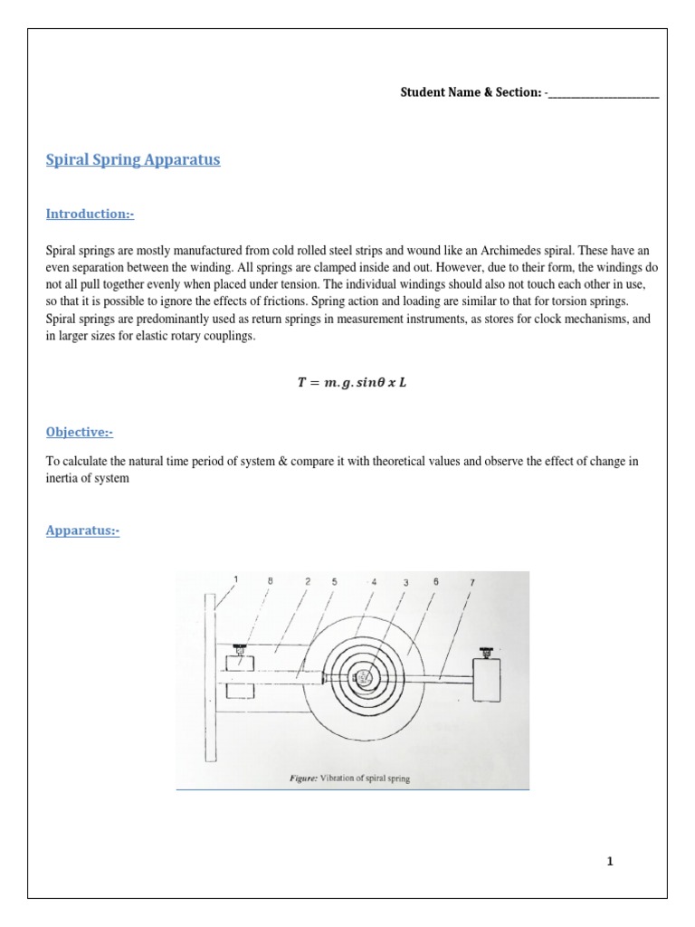 Spiral Spring Apparatus Experiment | PDF | Torque | Metrology