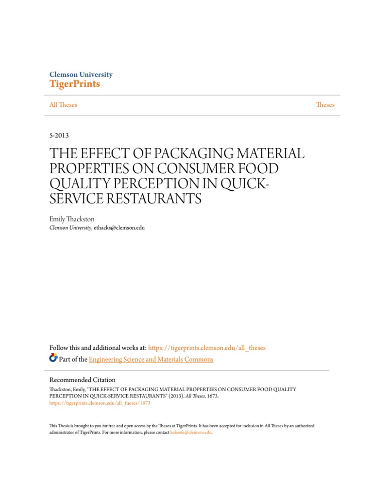 The Effect of Packaging Material Properties On Consumer Food Qual | PDF ...