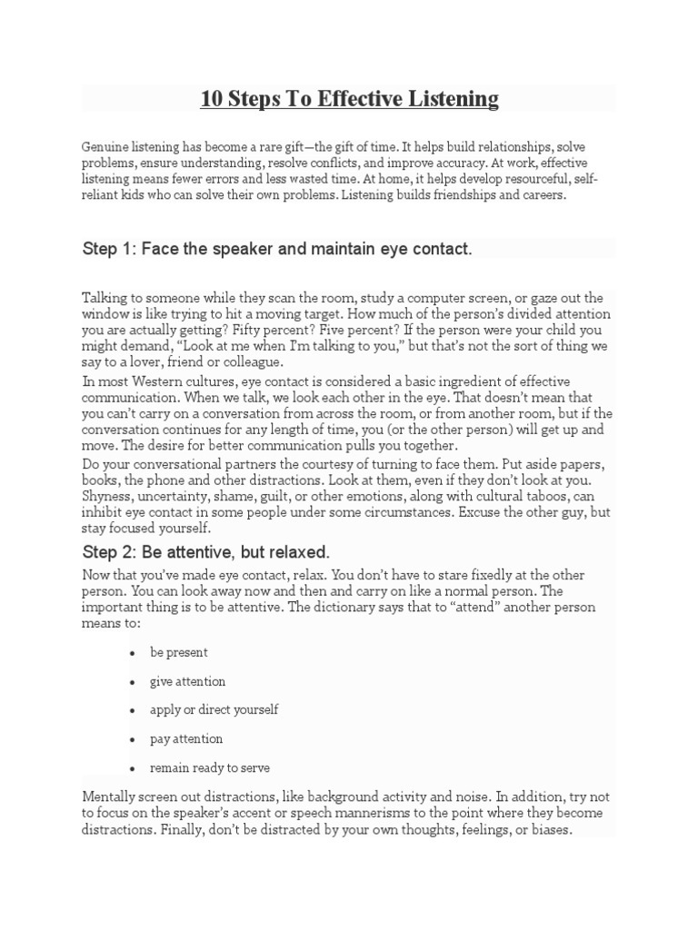 10 Steps To Effective Listening | PDF | Attention | Nonverbal Communication
