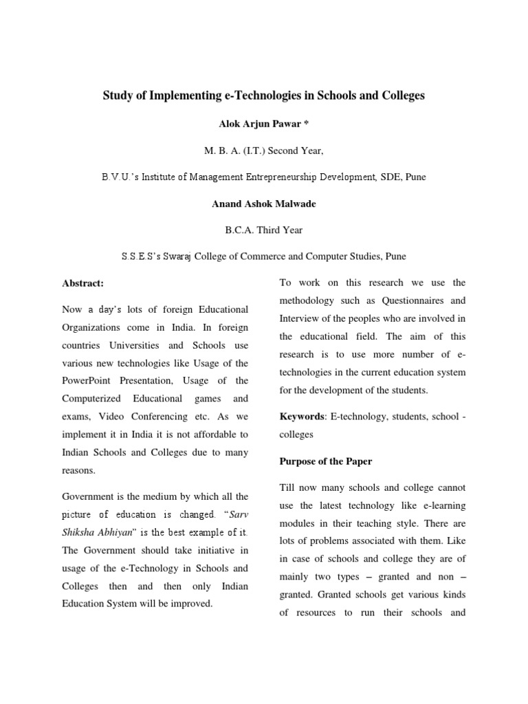 E-Technology Adoption in Indian Education | PDF | Educational ...