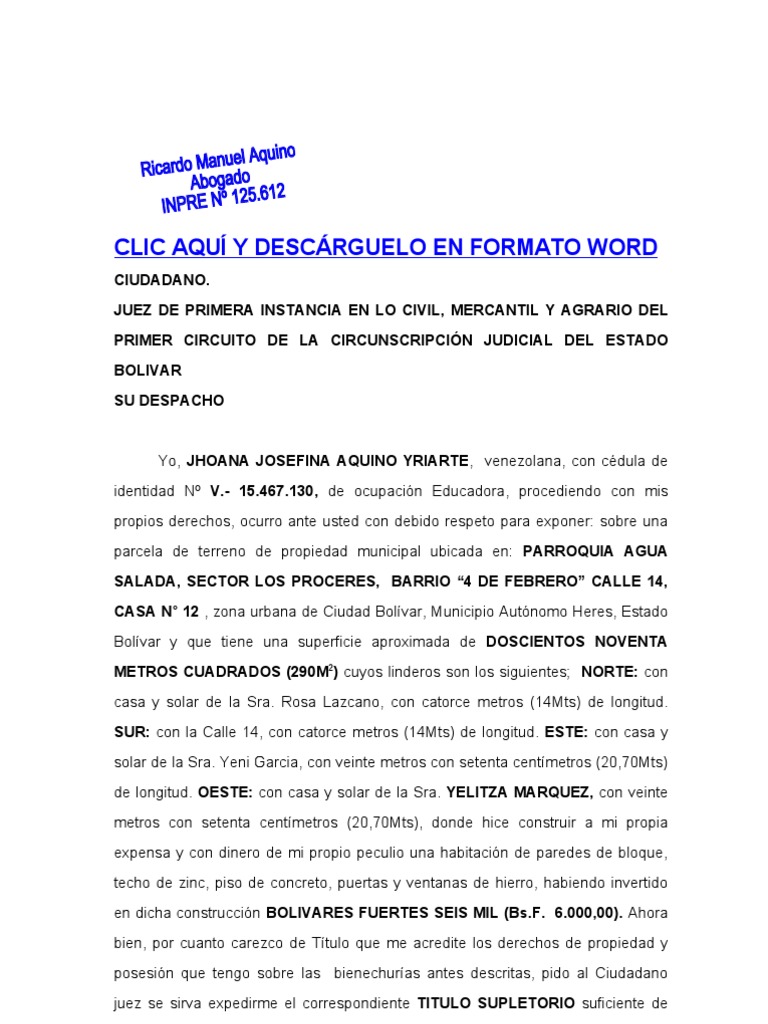 Titulo Supletorio de Bienechurias
